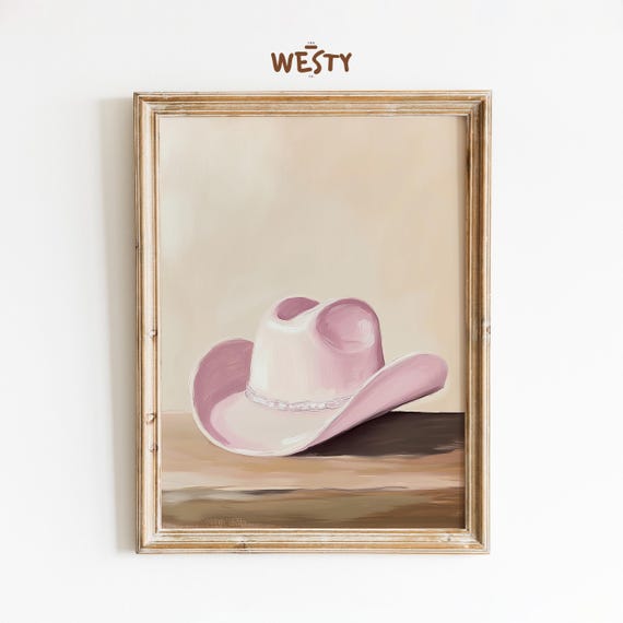 Pink Cowboy Hat Print Western Wall Art Rustic Country Decor
