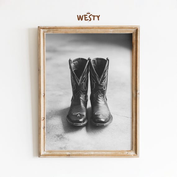 Black White Cowboy Boots Western Photography Print Rustic Boot Decor