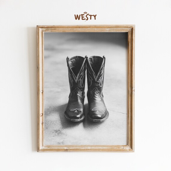 Classic Cowboy Boots Black And White Western Photography Art Poster