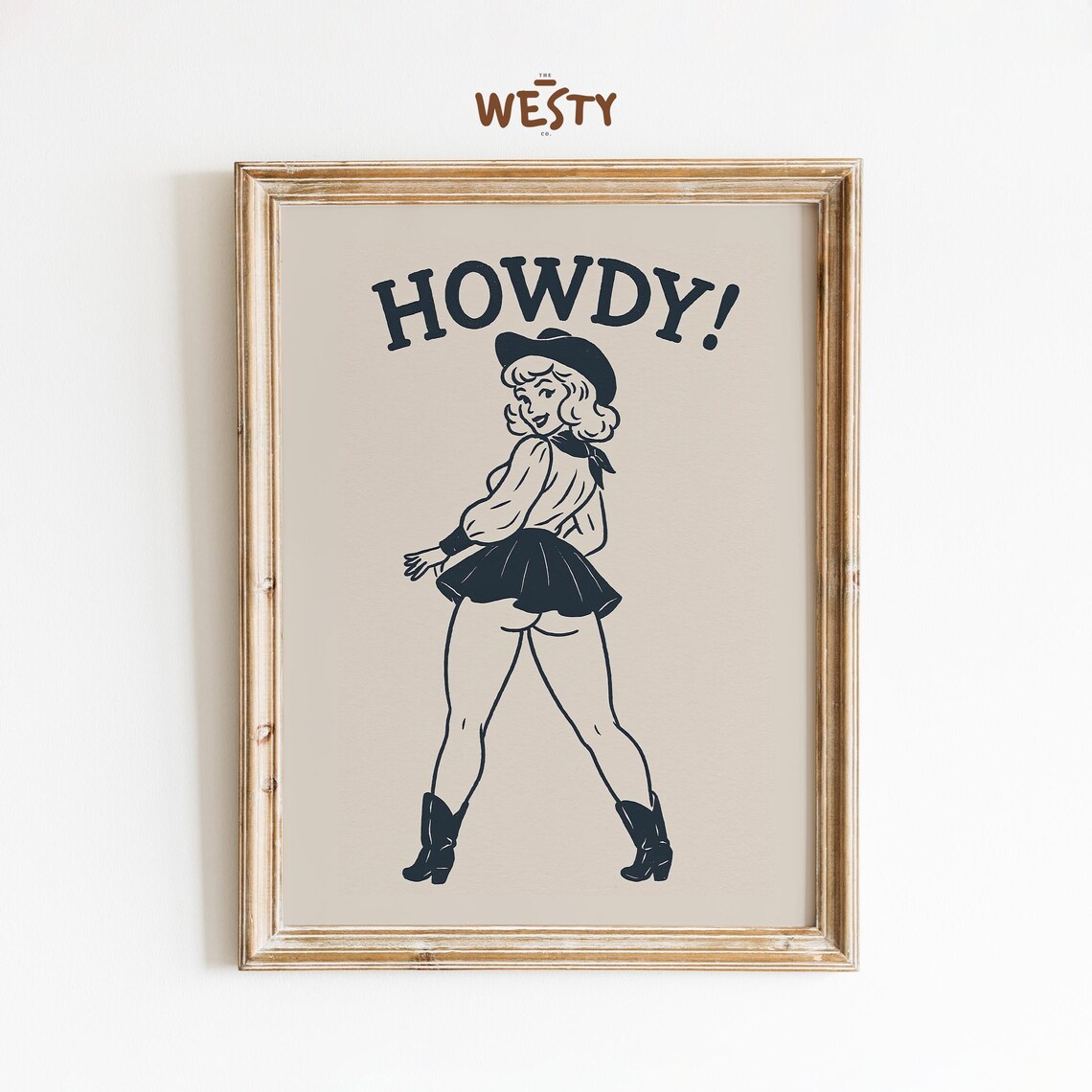 Funny Howdy Retro Pinup Cowgirl Vintage Western Quote Art Poster