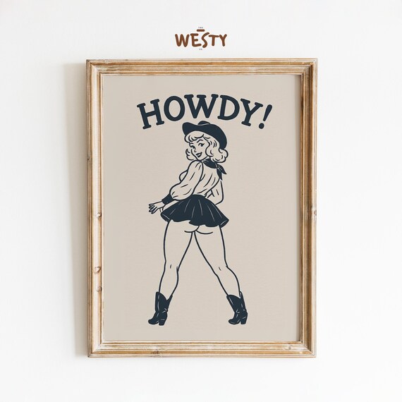 Funny Howdy Retro Pinup Cowgirl Vintage Western Quote Art Poster