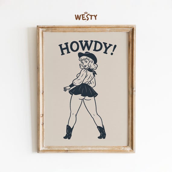 Howdy Cowgirl Poster Western Bathroom Wall Art Retro Booty Print