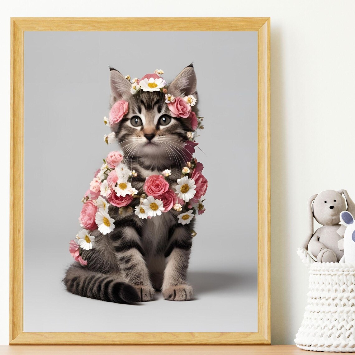 Whimsical Floral Kitten, Cute Pet Decor