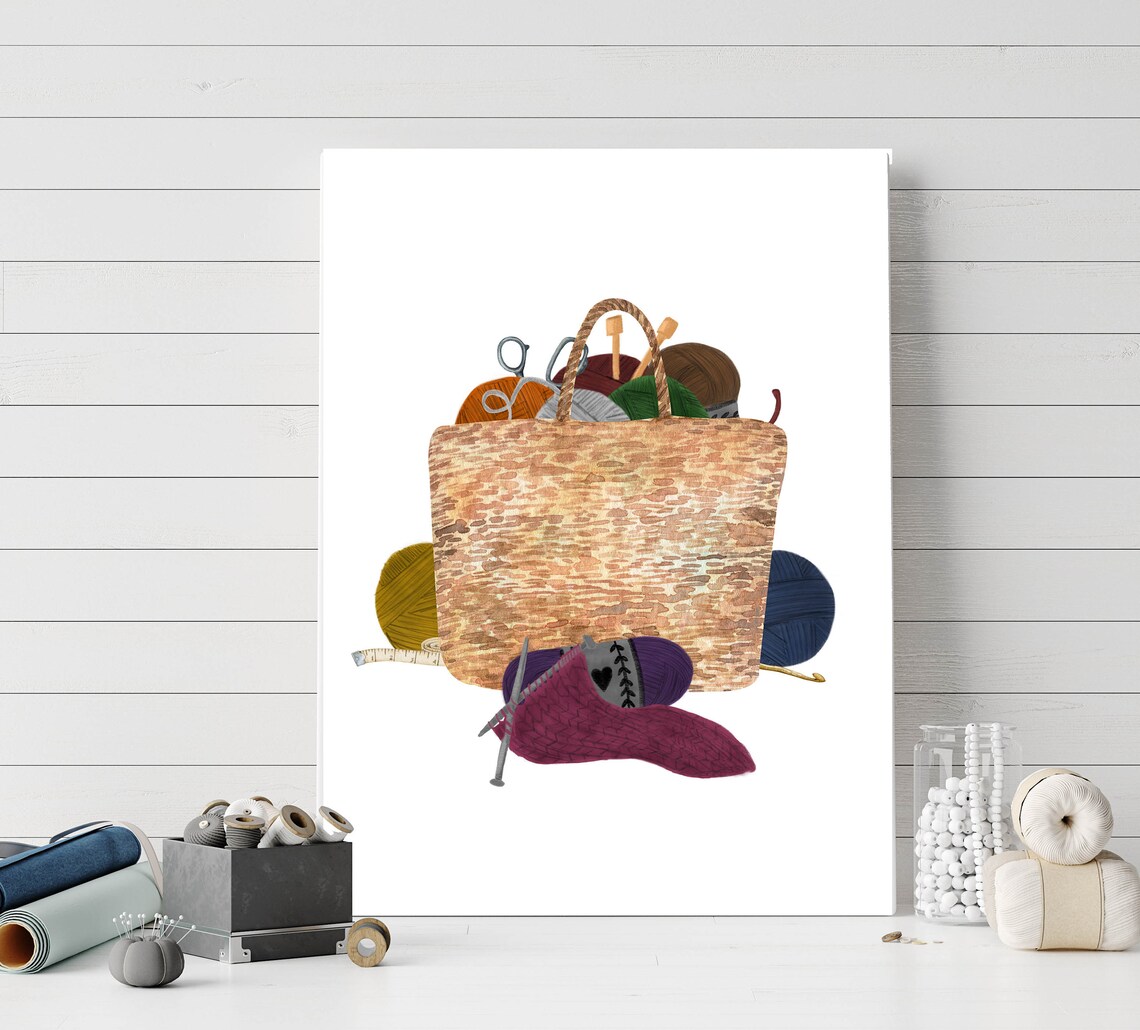 Yarn Knitting Needles Sign Watercolor Craft Room Art Print - Image 3