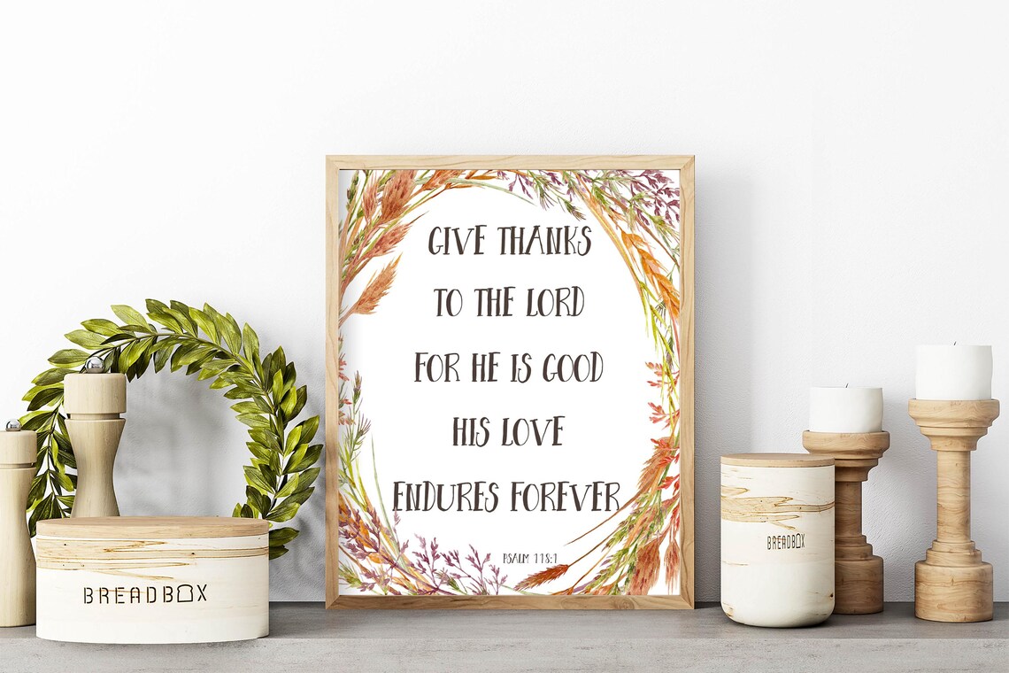 Psalm 1181 Give Thanks to the Lord Autumn Wheat Wreath Scripture Poster - Image 3