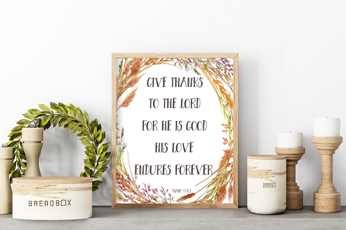 Psalm 1181 Give Thanks To The Lord Home Decor 5x7 8x10 11x14 16x20 Inspirational Wall Art Bible Verse Sign Diy Fall Decor Wreath - Image 3