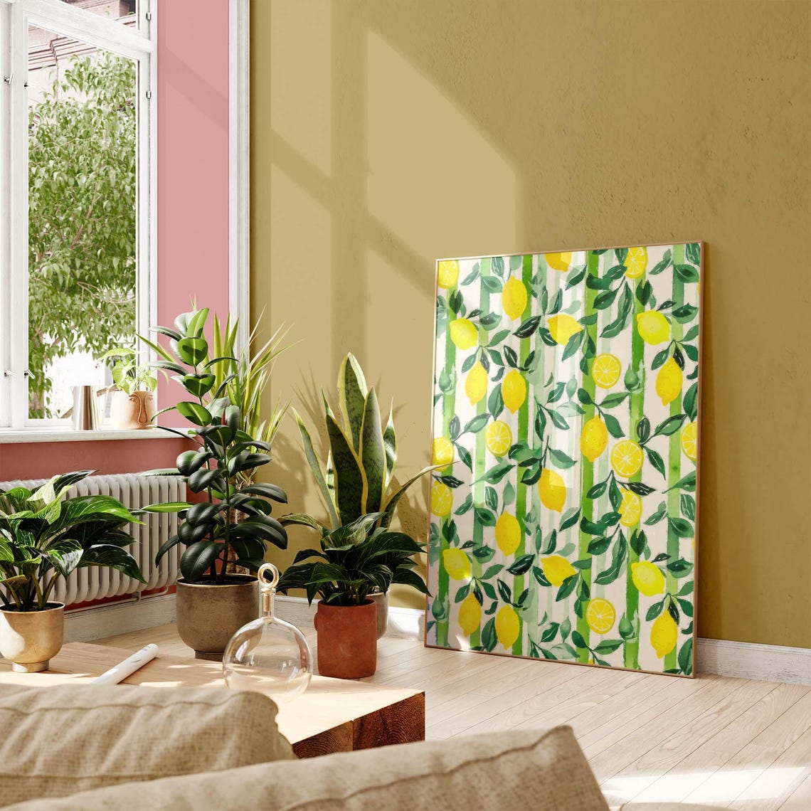 Yellow Lemons And Green Leaves Watercolor Citrus Pattern Poster - Image 2