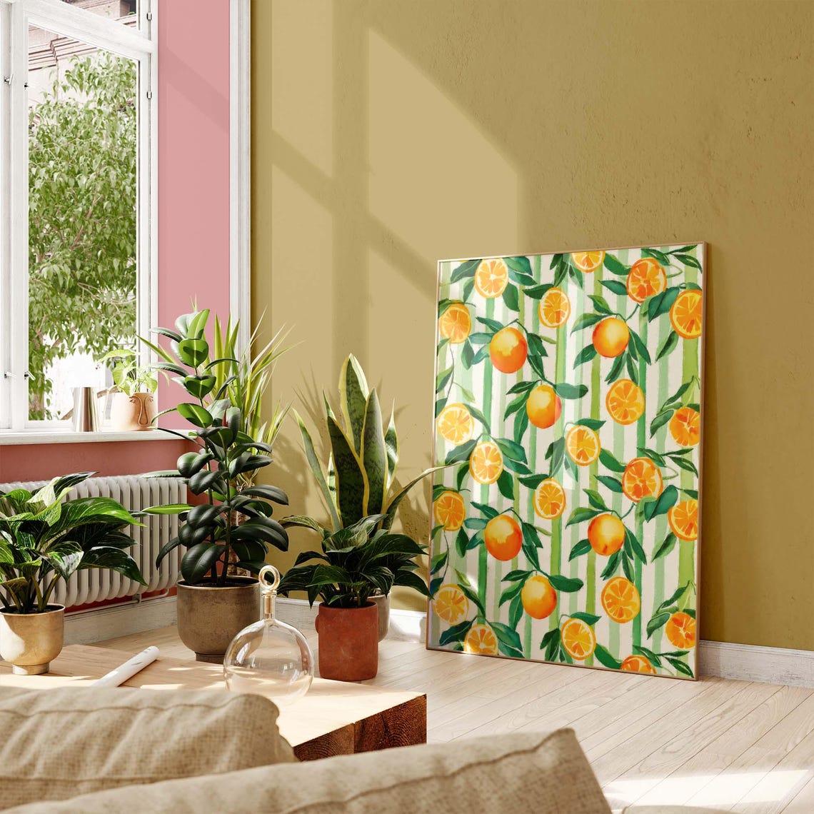 Ripe Oranges And Green Leaves Watercolor Citrus Pattern Poster - Image 3