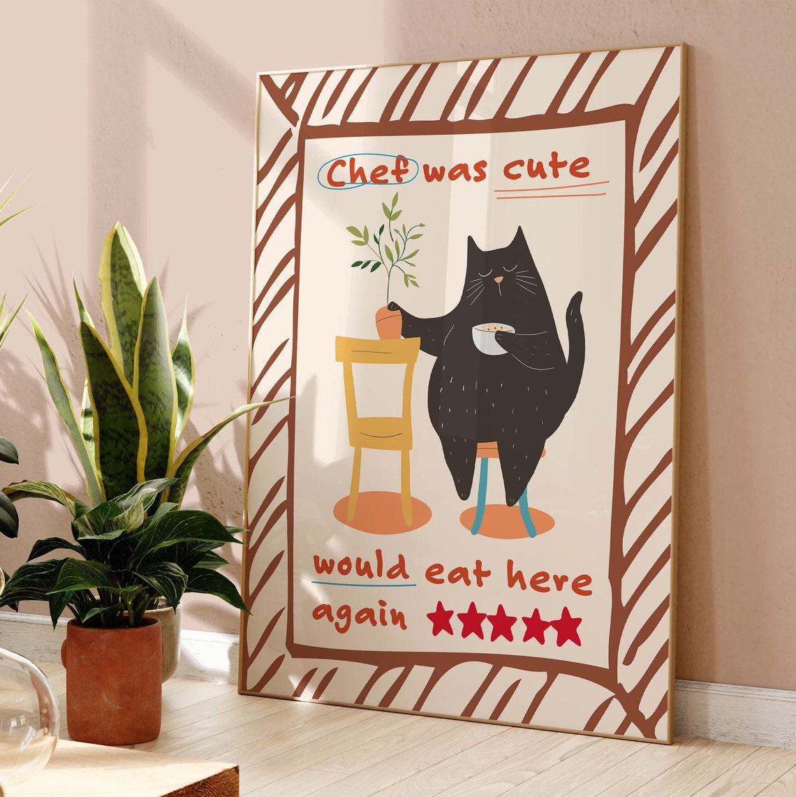 Chef Cat Five Star Review Would Eat Here Again Kitchen Poster - Image 3