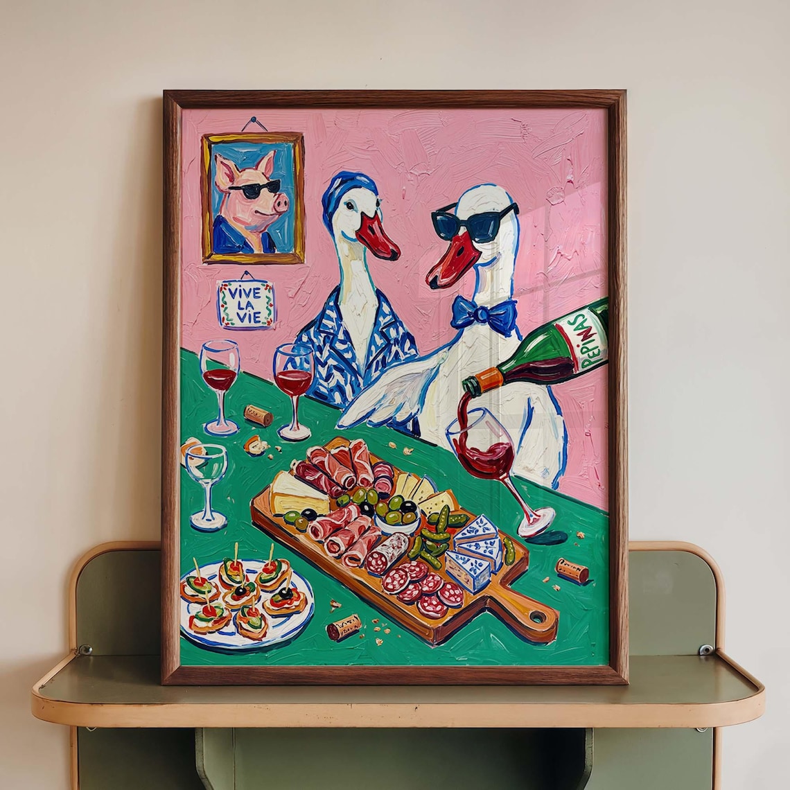 Funny Goose Wine, Whimsical Dining Room Art Print