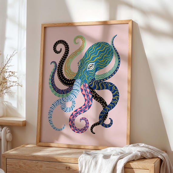 Octopus Pink Coastal Nautical Sea Life Decor