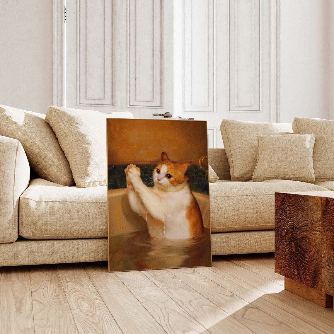Orange Cat With Paws Up In A Vintage Bathtub Oil Painting Poster - Image 4