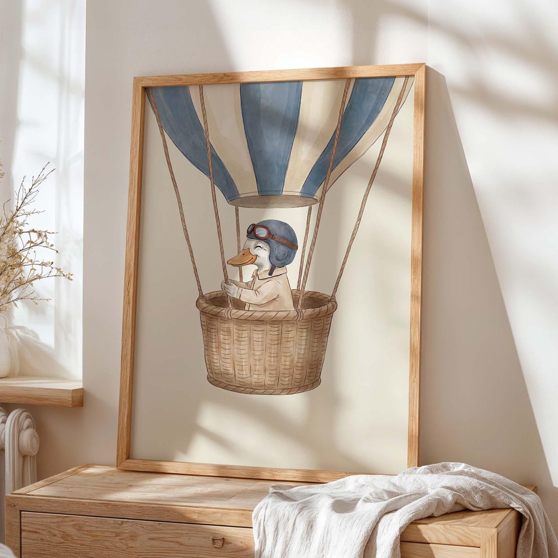 Cute Duck Aviator Hot Air Balloon Ride Nursery Baby Room Decor Poster