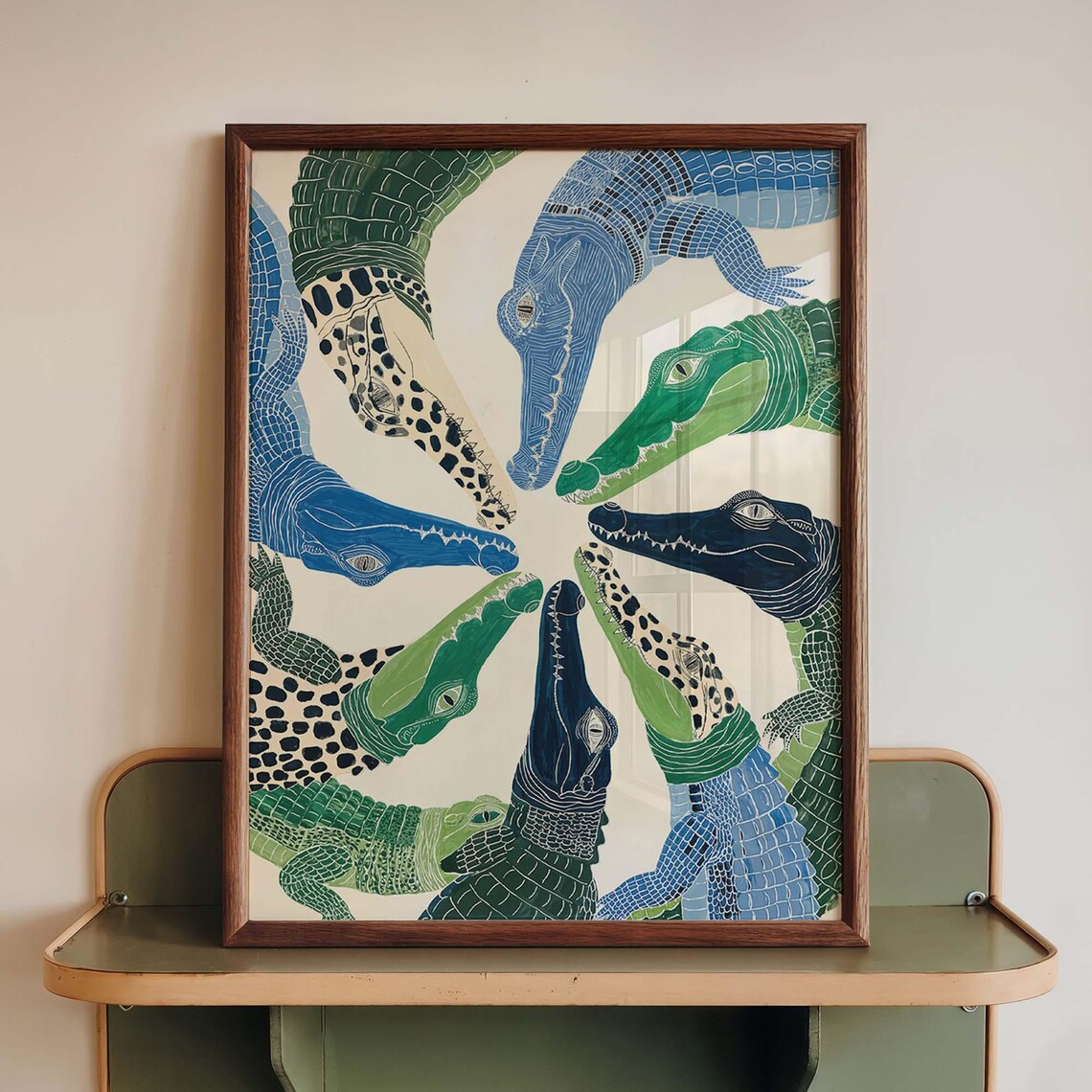 Crocodile Wall Art Print, Bathroom Office Decor