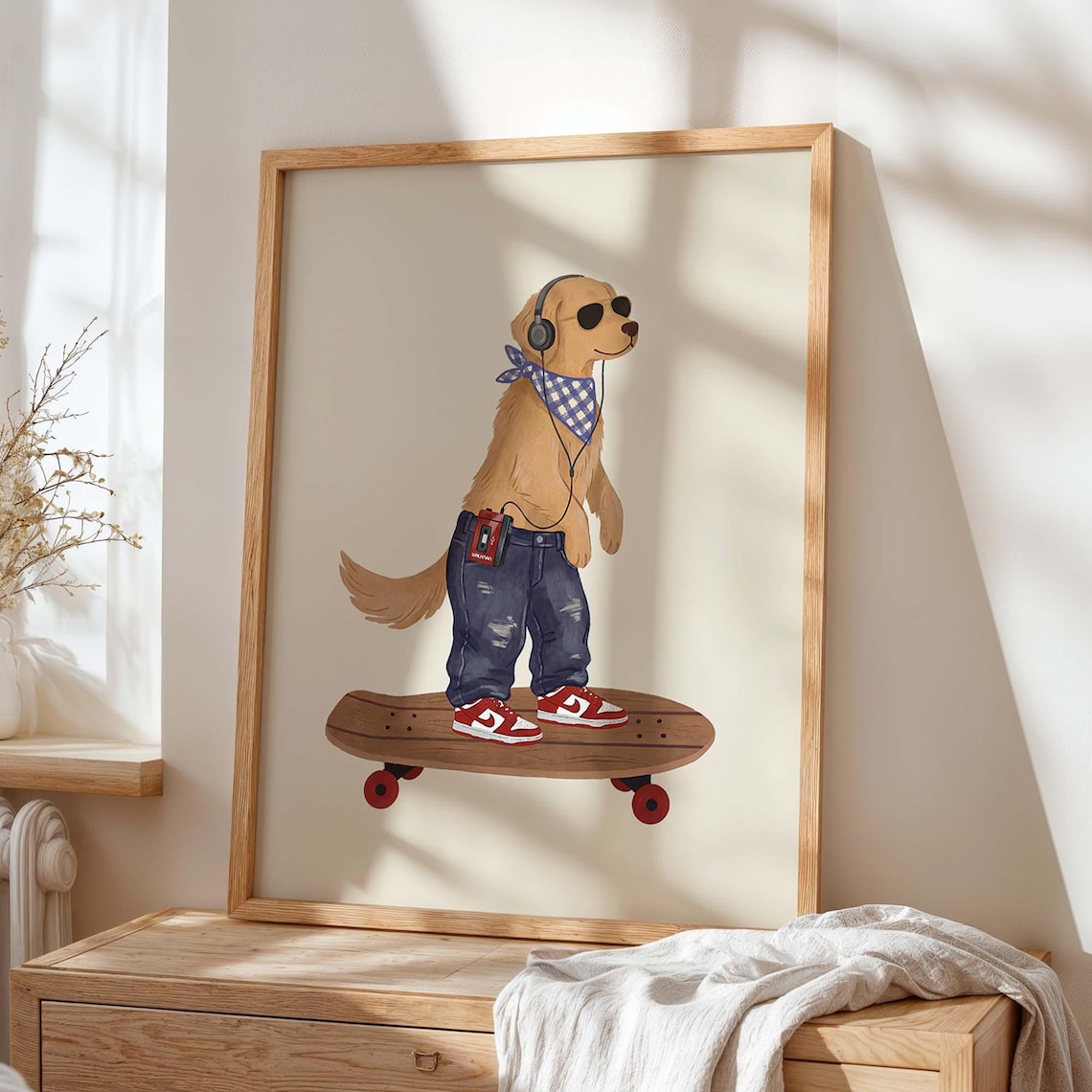 Dog Skateboard Nursery Decor, Retro Skater Poster