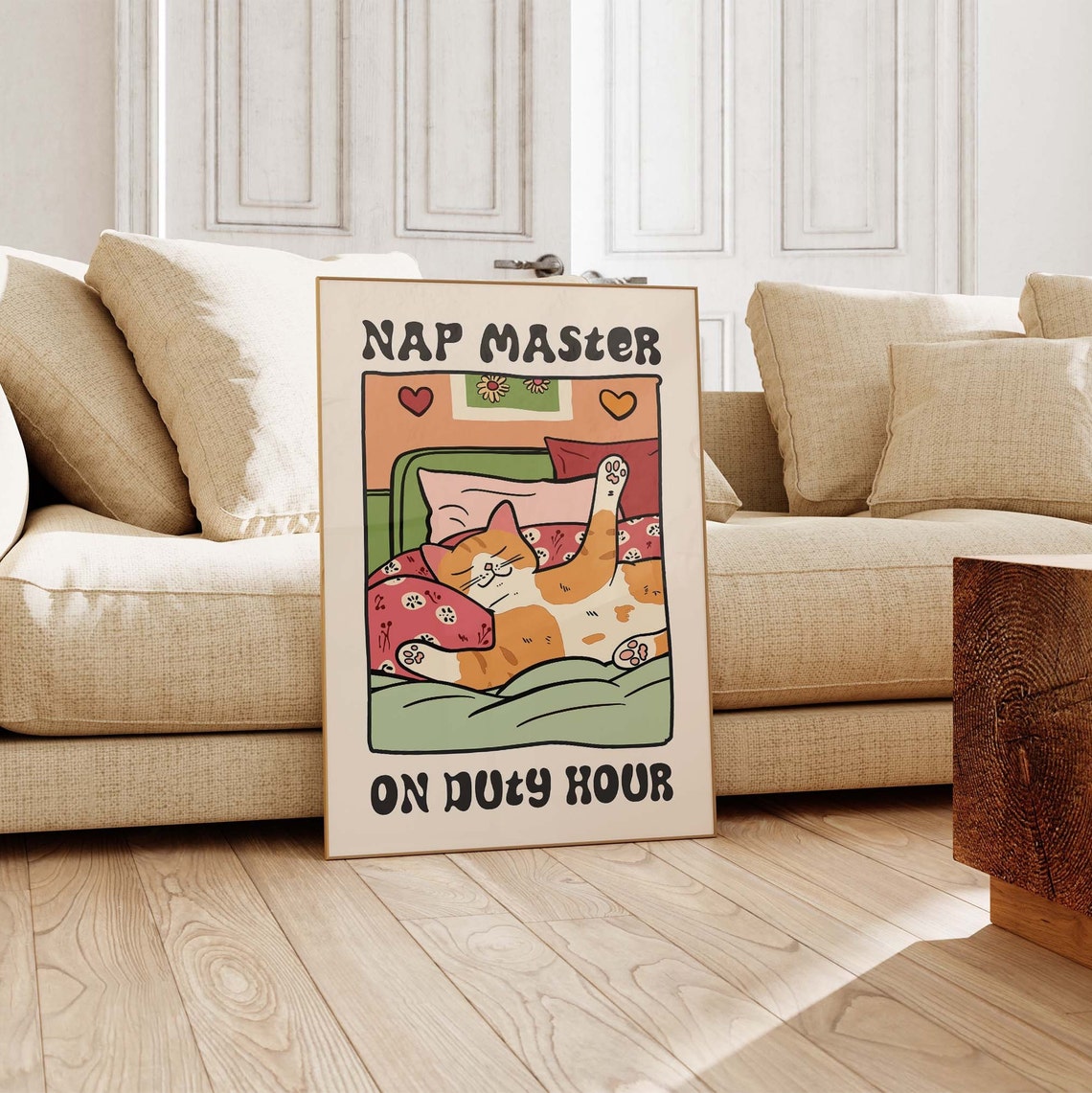 Sleeping Orange Cat Nap Master On Duty Hour Retro Cartoon Poster - Image 2