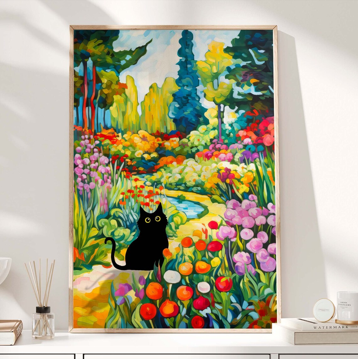 Black Cat Garden Flower Field Poster, Floral Art - Image 3