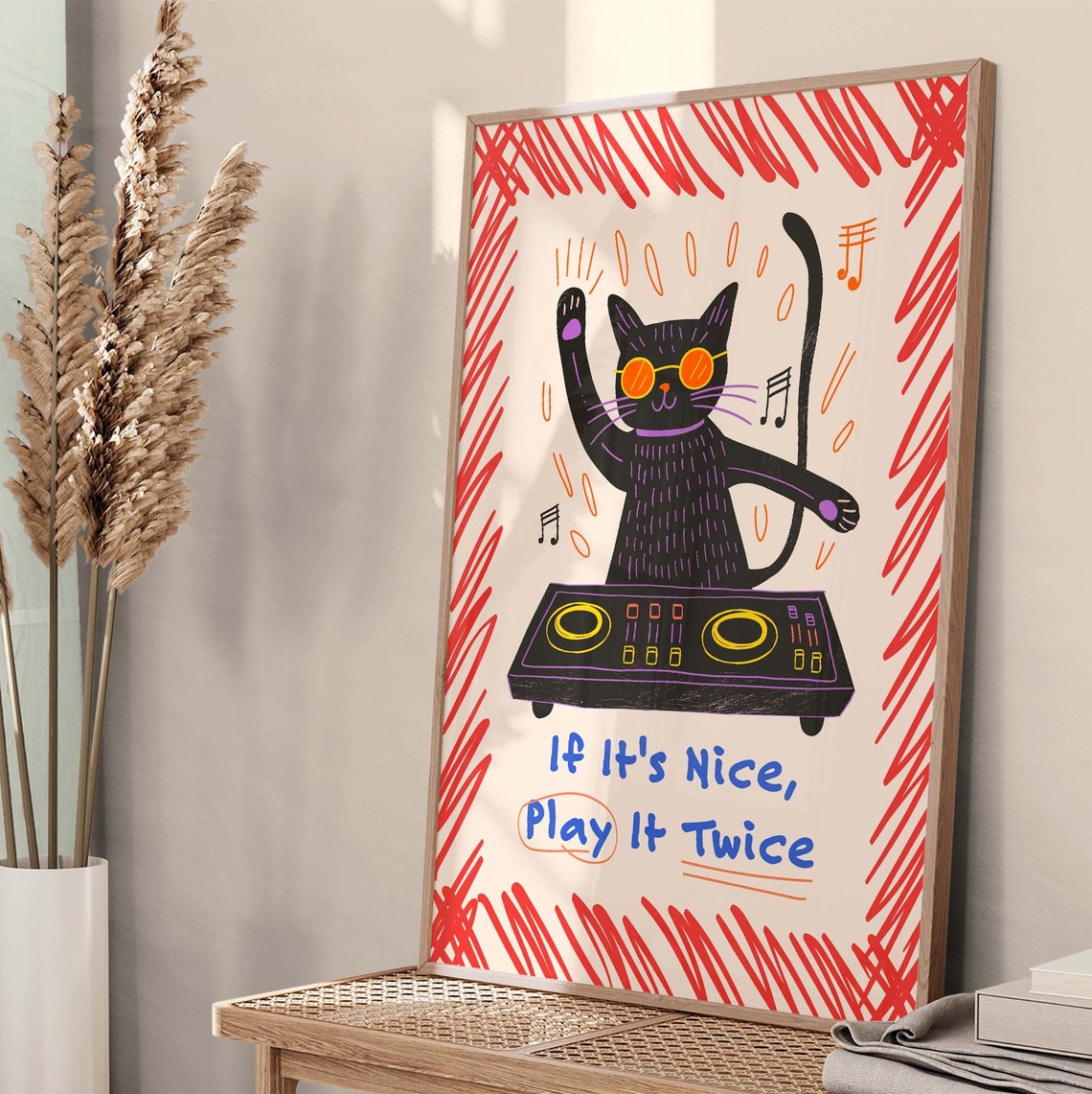 DJ Black Cat In Sunglasses If Its Nice Play It Twice Fun Poster - Image 2