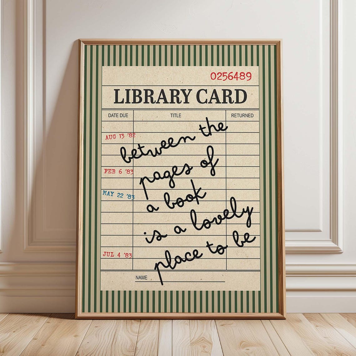 Vintage Library Card Between the Pages Quote Book Lover Poster