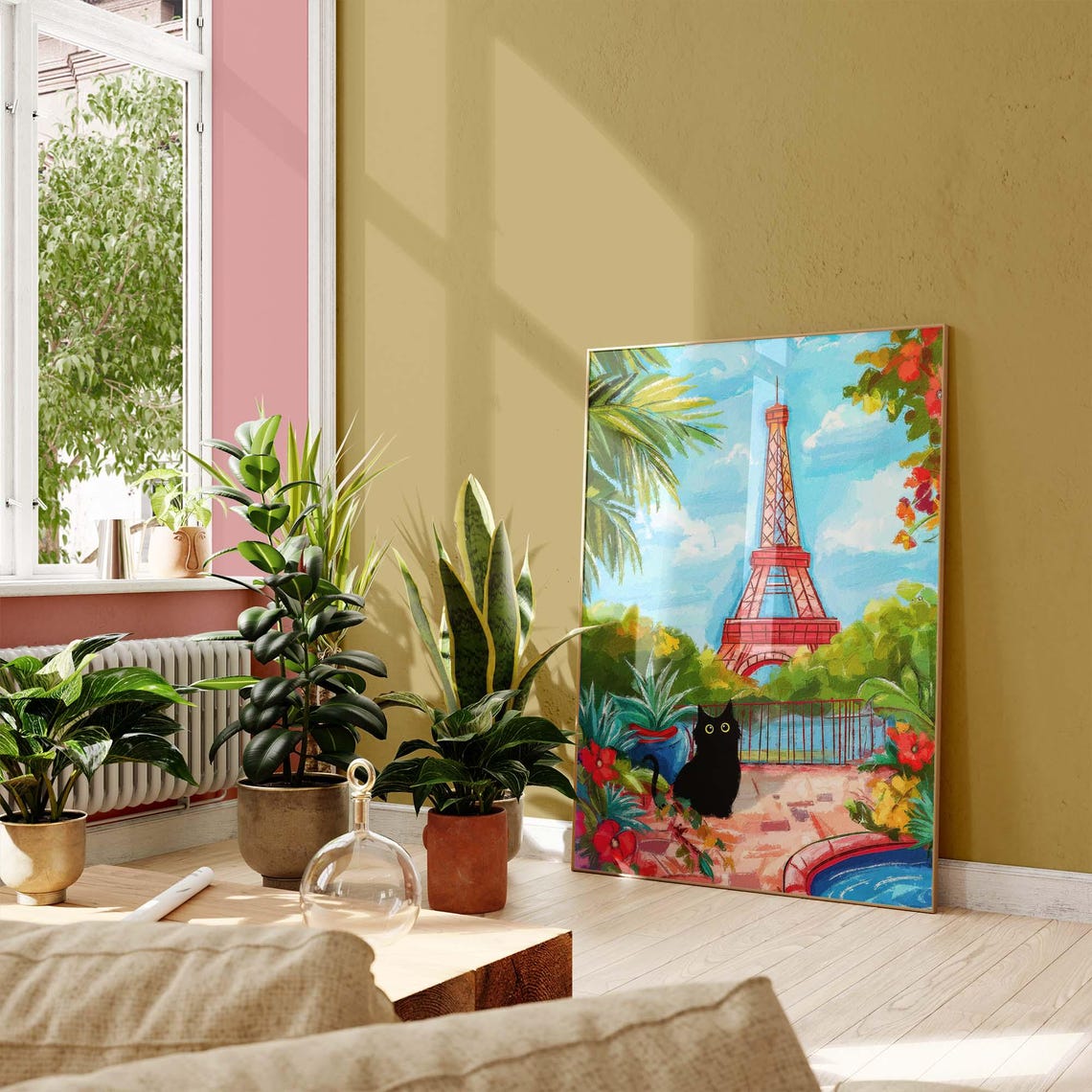 Black Cat In A Paris Garden With The Eiffel Tower View Poster - Image 2