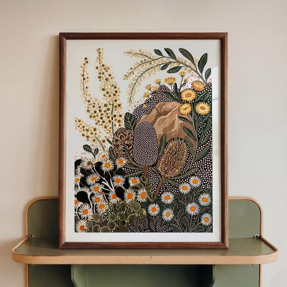 Australian Botanical Wildflower Poster, Cottagecore Decor