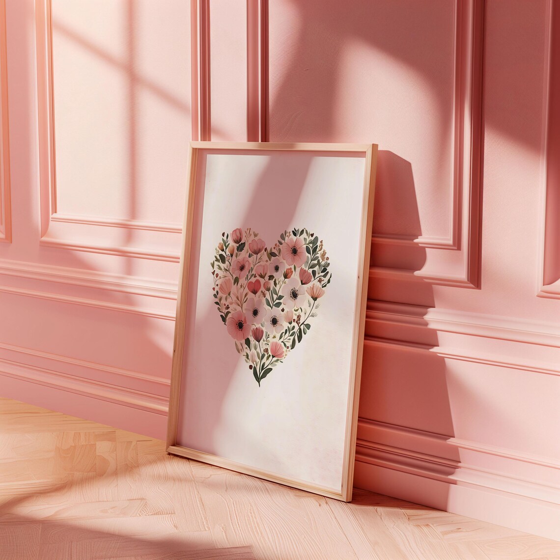Floral Heart Pink Anemone Poppies Watercolor Valentine Art Poster - Image 5