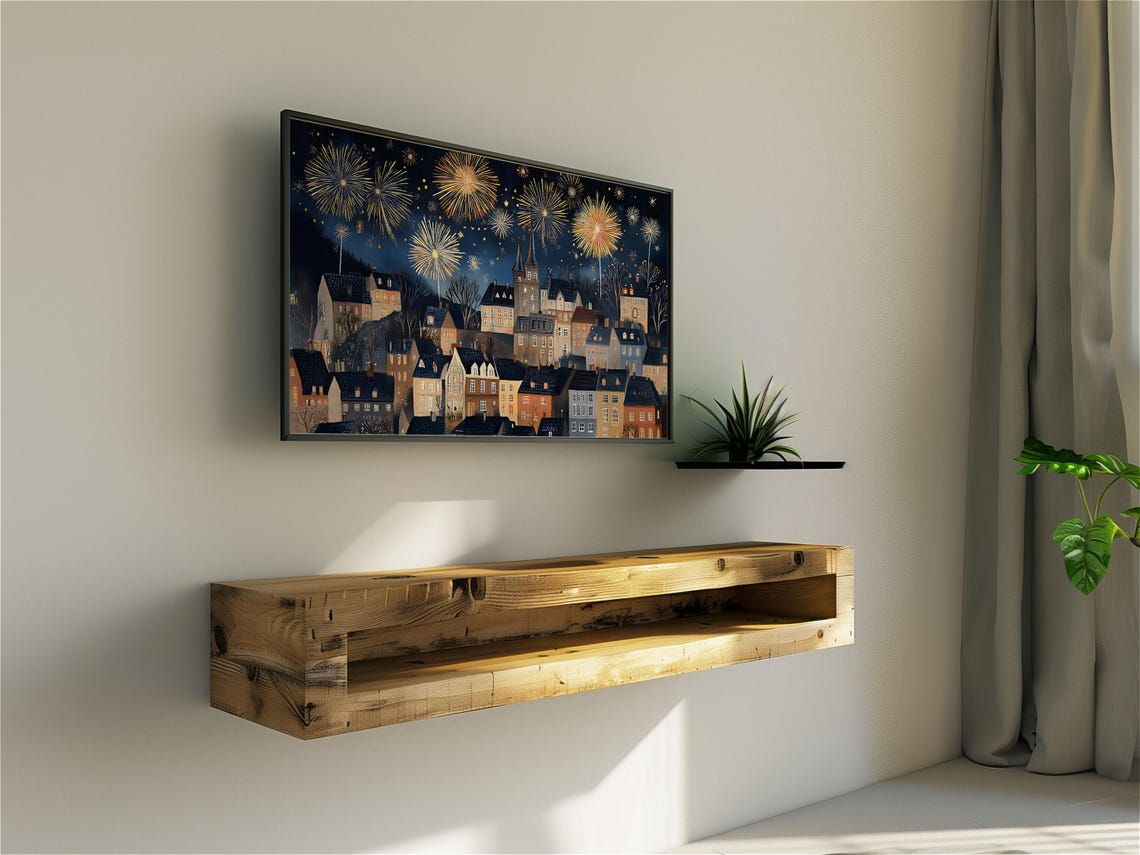 New Year Fireworks Night Sky European Town Celebration Art Poster - Image 5