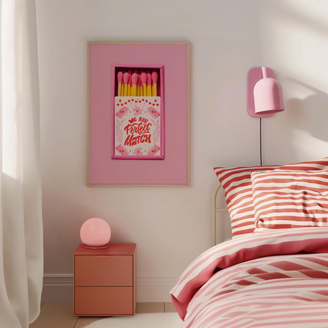 We Are Perfect Match Pink Matchbox Hearts Valentine Art Poster - Image 5