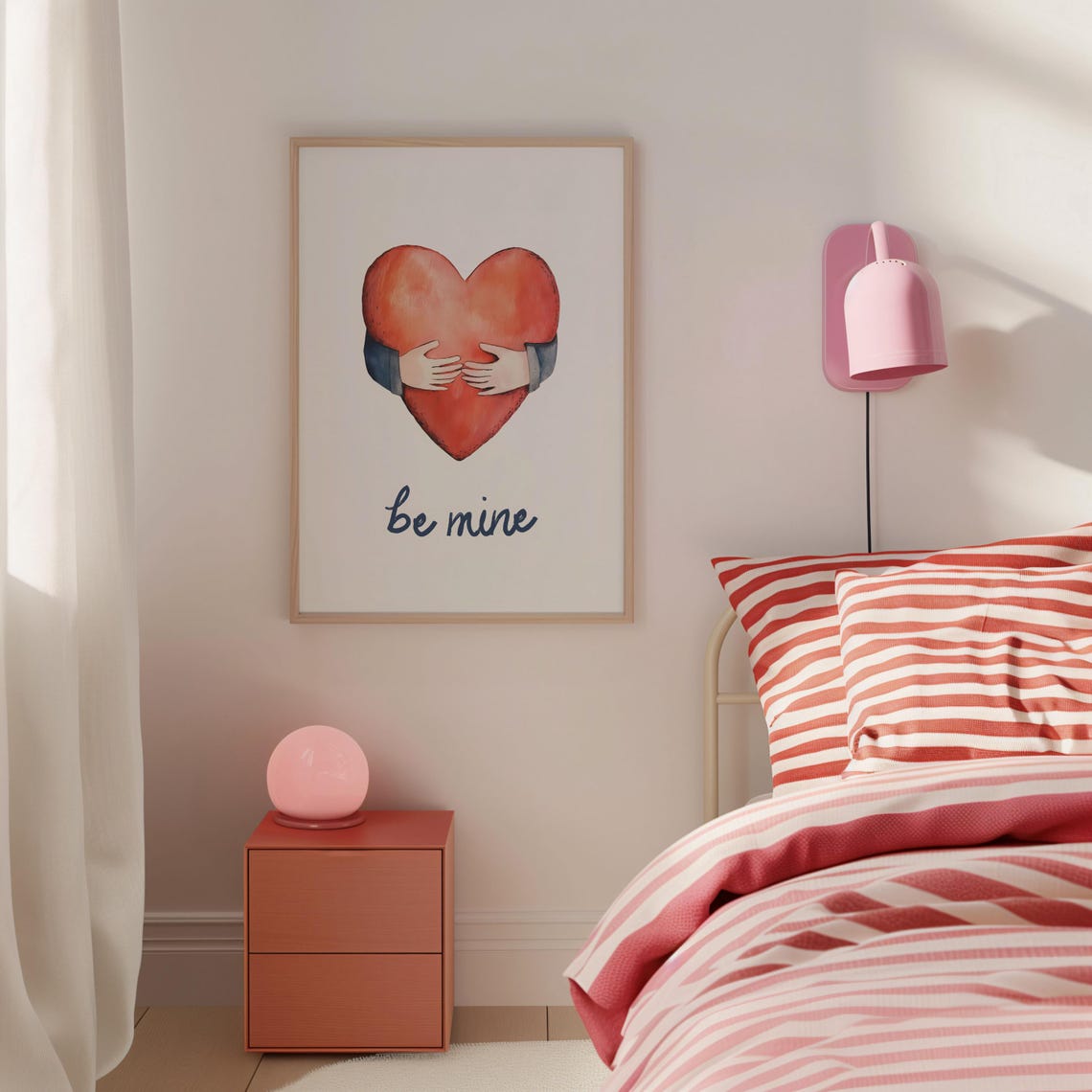 Be Mine Watercolor Red Heart Hugged By Hands Valentine Art Poster - Image 4