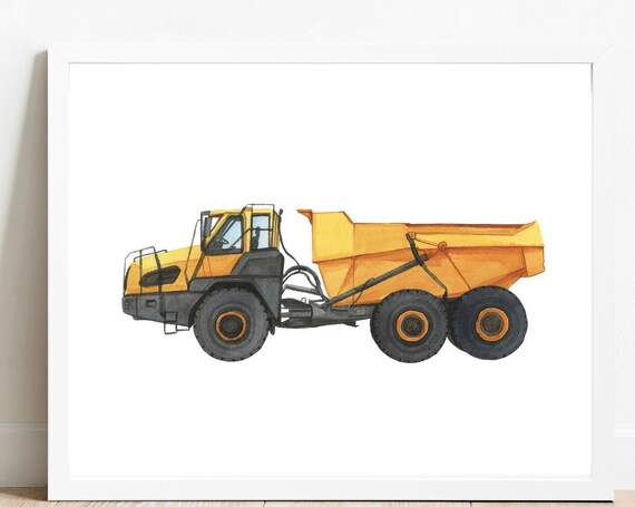Articulated Dump Truck Watercolor Yellow Hauler Boys Nursery Poster