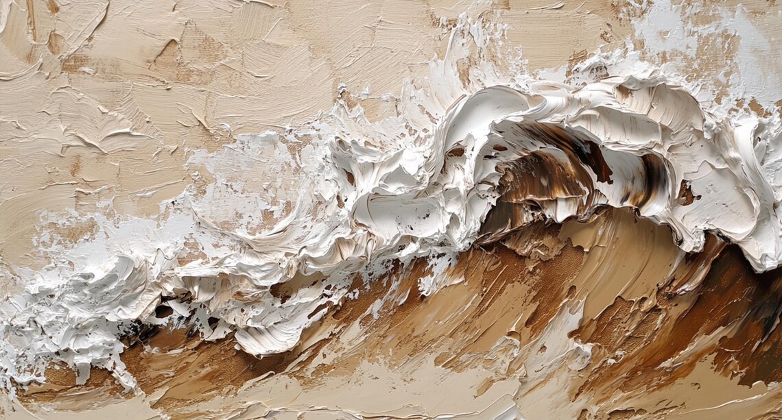 Tidal Surge Abstract Ocean Wave Textured Oil Painting in Neutral Tones Poster - Image 2