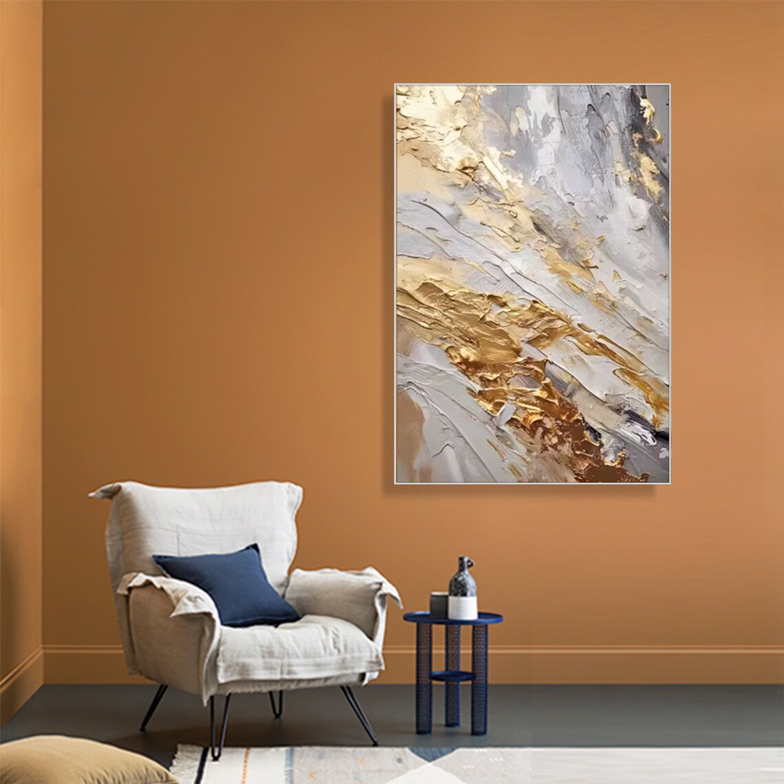 Elegant Gold And White Abstract Marble Texture Art Canvas Poster - Image 3