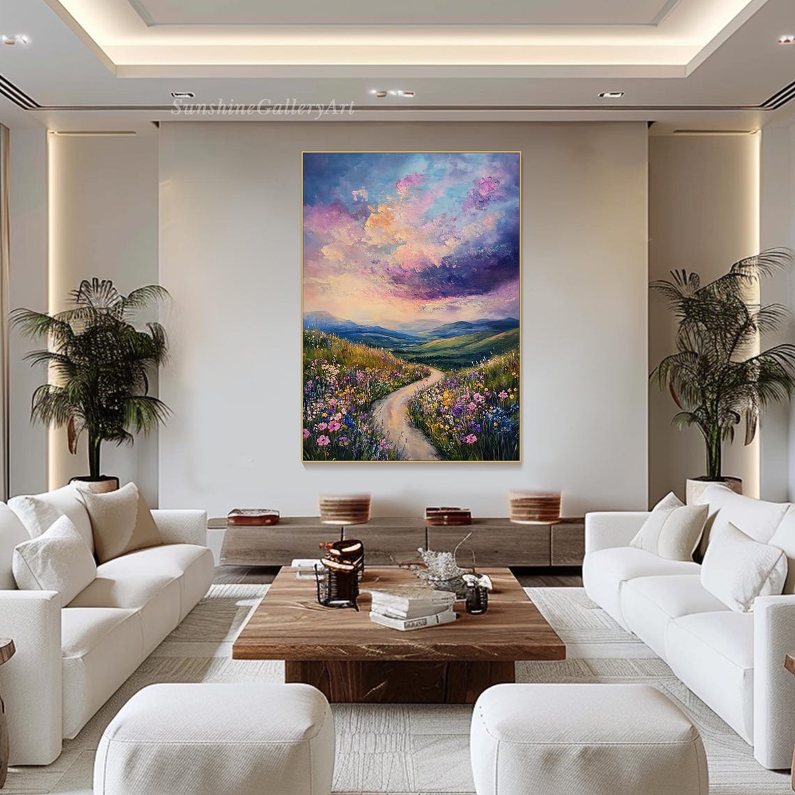 Sunset Sky Over Golden Mountain Valley With Wildflower Path Poster - Image 2
