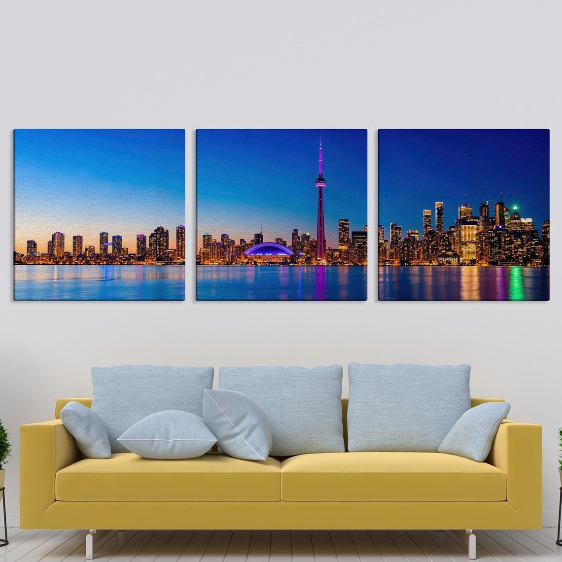 Toronto Skyline Night Lights CN Tower Triptych Canada Poster