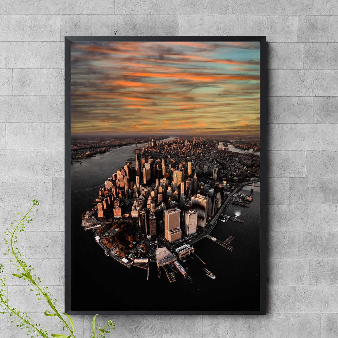 Lower Manhattan Aerial Sunset Print New York Skyline Wall Art Highres Jpeg
