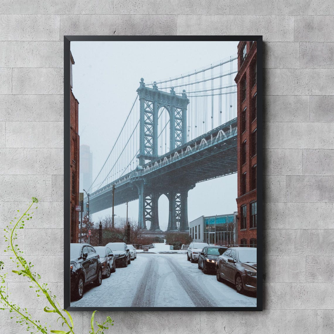 Manhattan Bridge in Snow New York City Winter Photography Travel Print