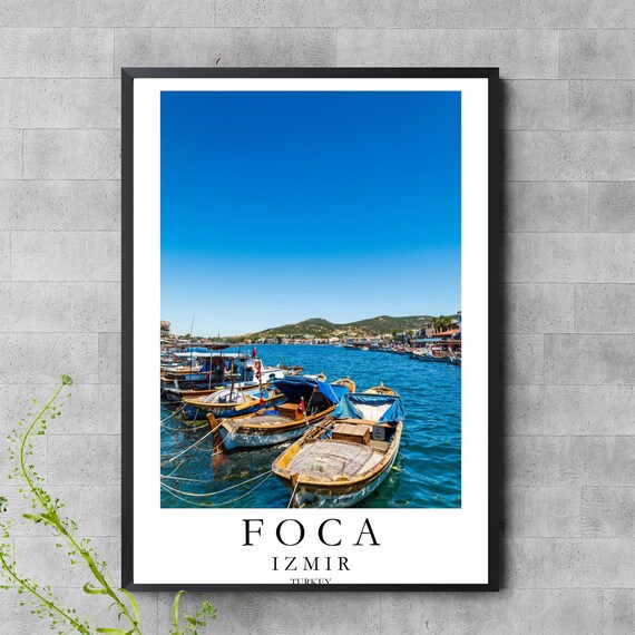 Foca Izmir Turkey Blue Fishing Boats Aegean Harbor Travel Poster