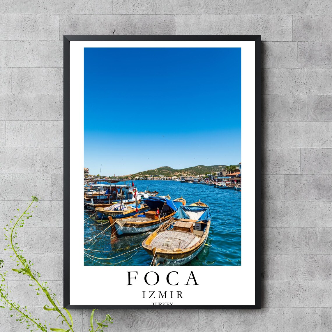 Foca Izmir Turkey Blue Fishing Boats Aegean Harbor Travel Poster