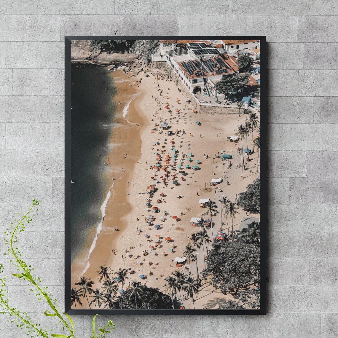 Tropical Beach Aerial Colorful Umbrellas Palms Photography Poster