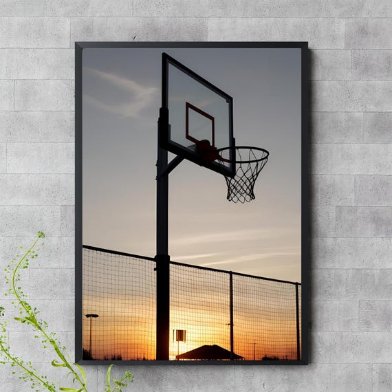 Basketball Hoop Wall Art Sunset Court Print For Sports Lovers