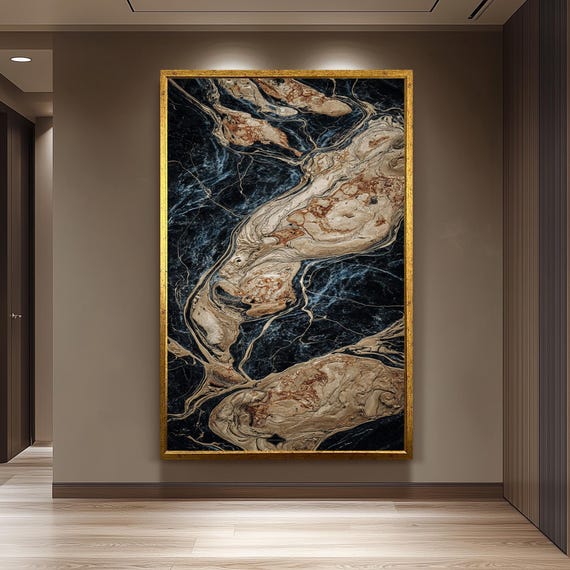 Luxury Black And Gold Abstract Marble Canvas Wall Art With Elegant Earthy Texture For Sophisticated Modern Home Interiors Colorful
