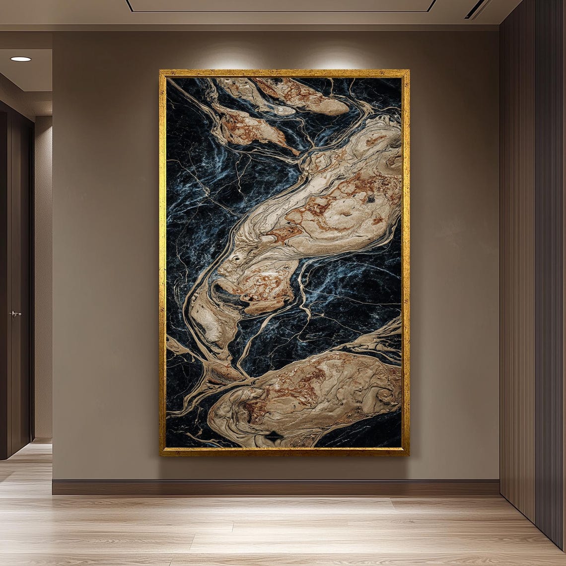 Black and Bronze Organic Marble Swirls Luxury Abstract Art Poster