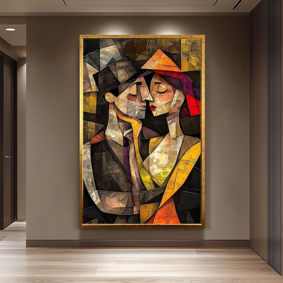Cubist Couple Kiss Picasso Inspired Geometric Abstract Poster