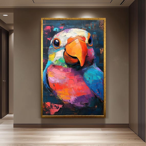 Colorful Parrot Painting Canvas Wall Art Print Abstract Tropical Bird Decor For Living Room Office Or Nursery Unique Jungle Theme