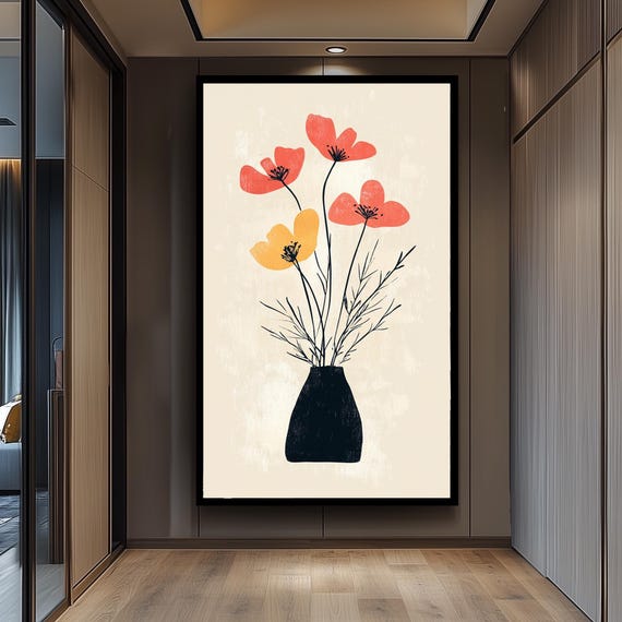 Matisse Inspired Floral Art Abstract Botanical Wall Colorful Modern Decor Vibrant Contemporary Artwork For Midcentury Interiors