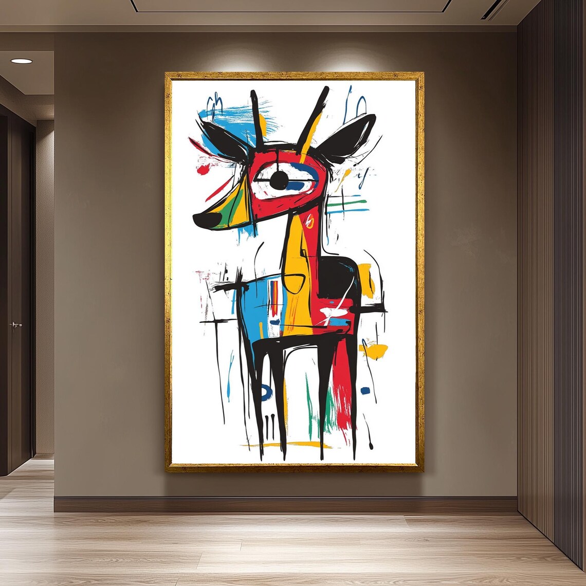 Picasso Basquiat Style Abstract Deer Graffiti Colorful Modern Canvas Print
