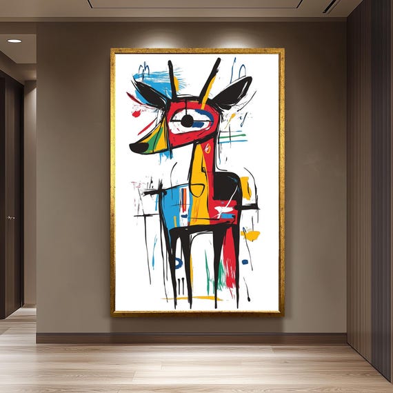 Picasso Basquiat Style Animal Art Print Abstract Graffiti Wall Decor Modern Colorful Canvas For Living Room Bold Urban Gift