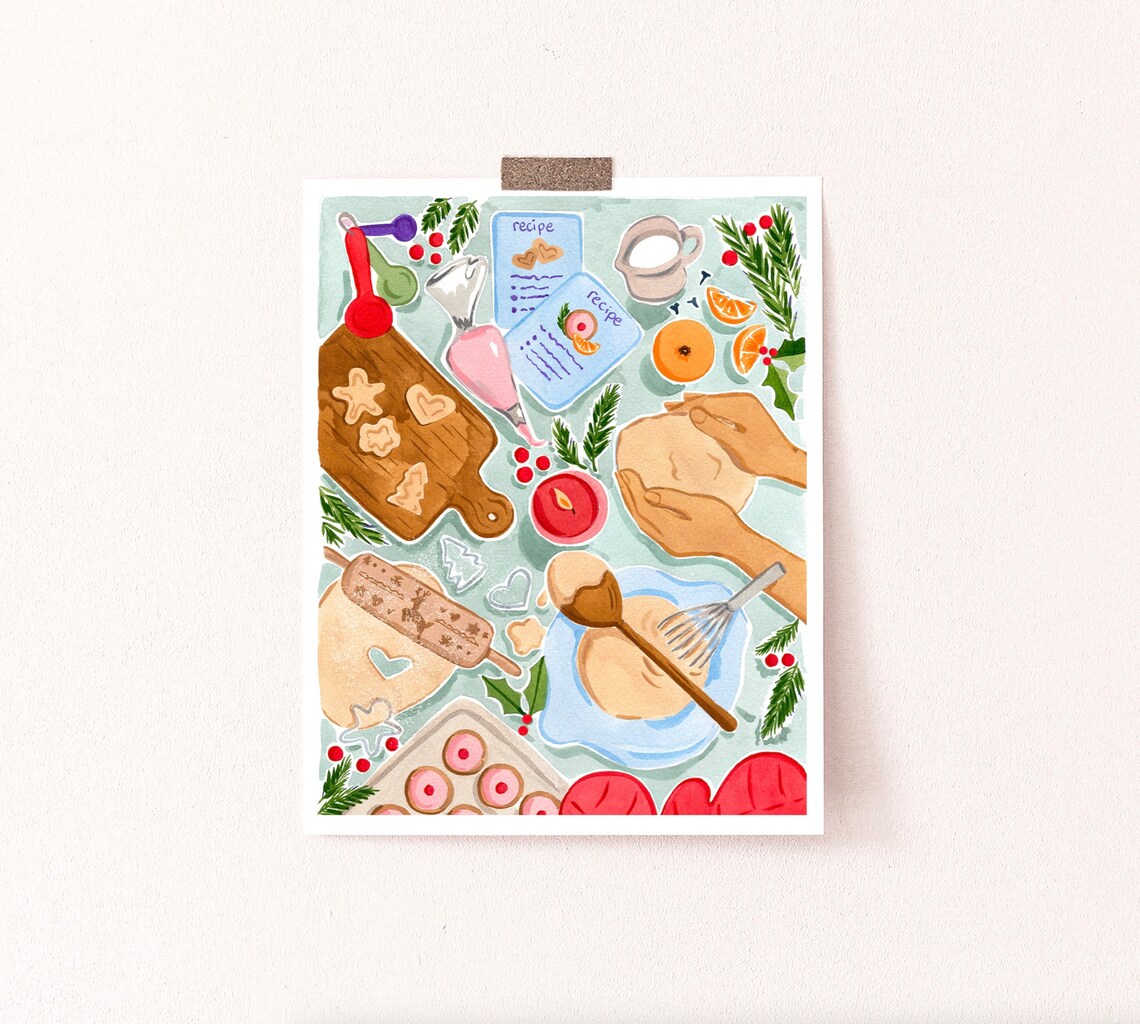 Christmas Baking Art Print, Holiday Watercolor Gouache - Image 3