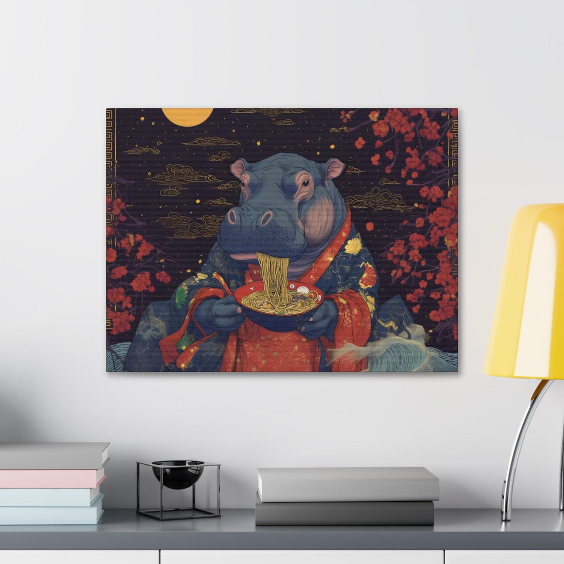 Maximalist Eclectic Ramen Hippo Print Bold Altered Animal Portrait Fantasy Fun Colorful Renaissance Rustic Art - Image 2