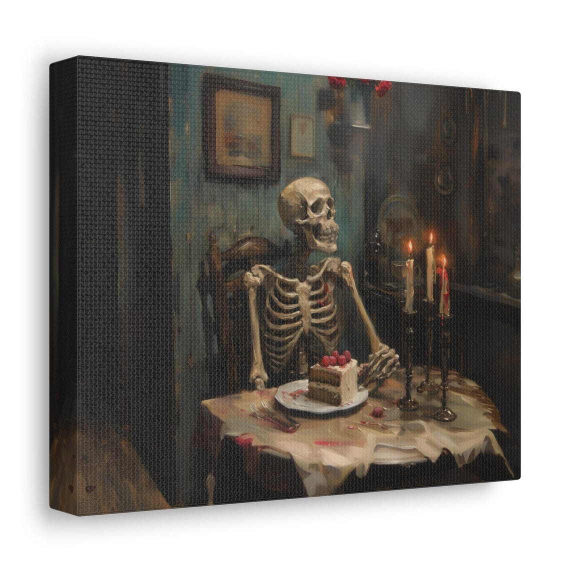 Spooky Skeleton Dining with Cake by Candlelight Gothic Art Poster - Image 2